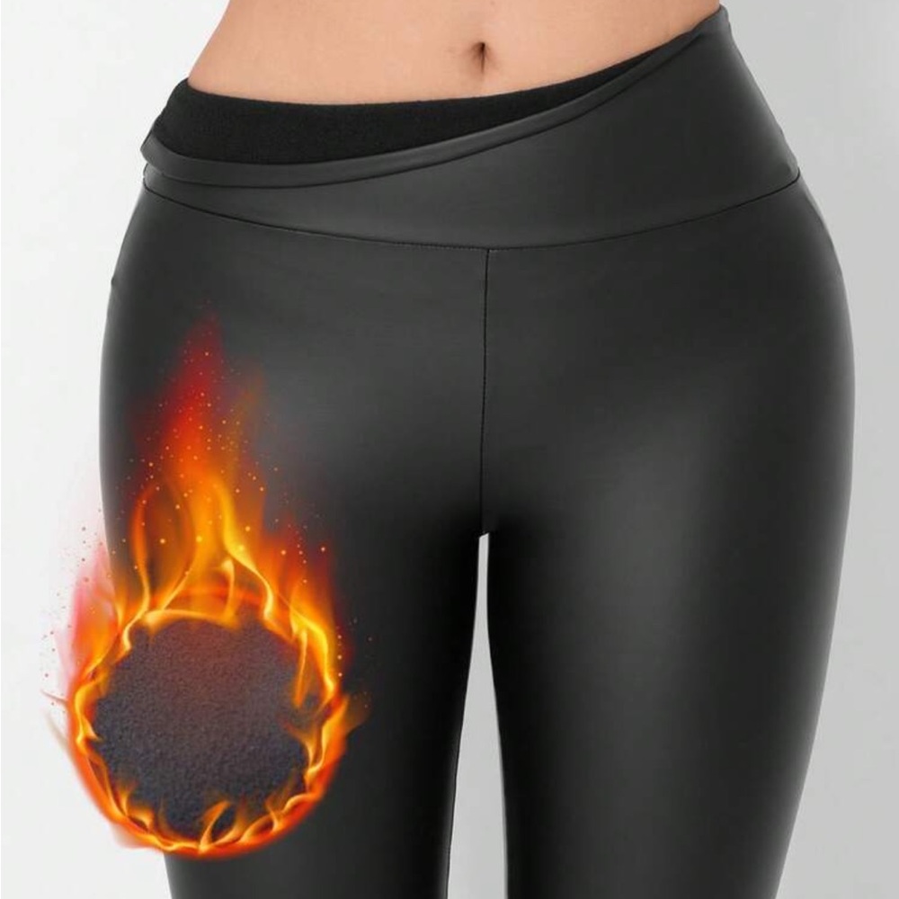 SHEIN Black Faux Leather Fleece Lined Leggings